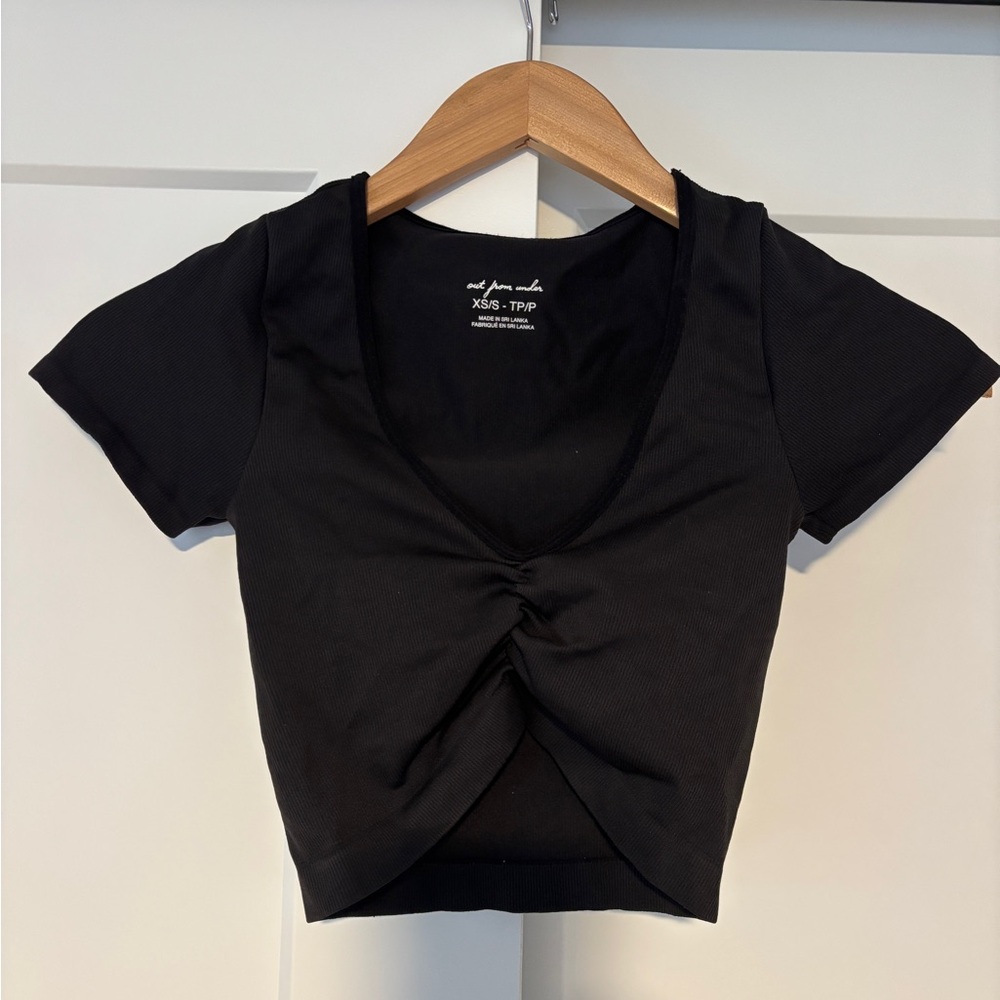 Urban Outfitters Black Tie Front Crop Blouse